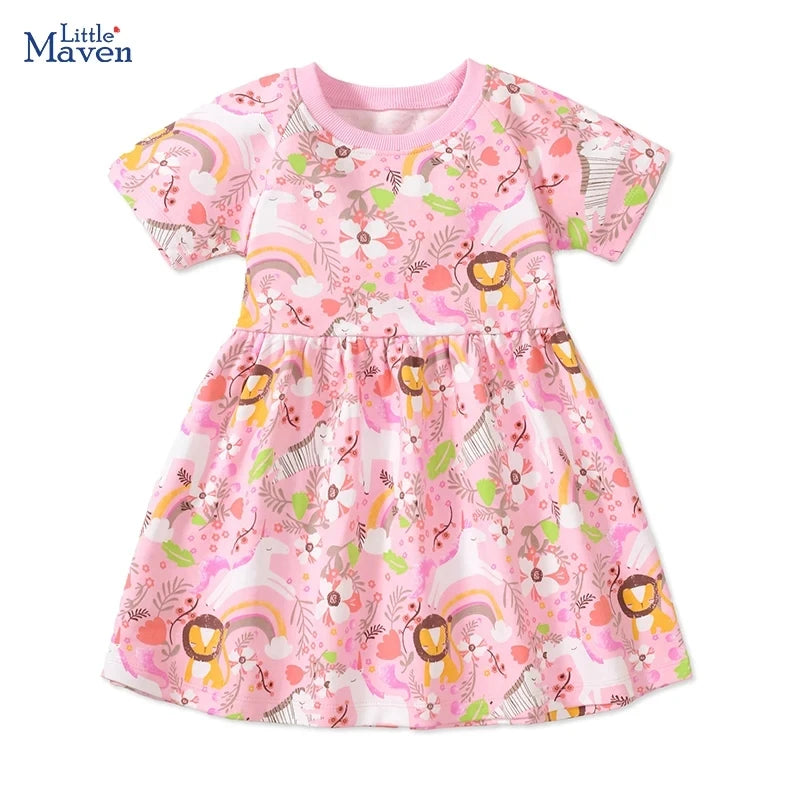 Pink Bunny Print Knee-Length Short-Sleeve Easter Dress