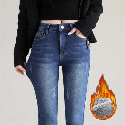 Jean skinny extensible en peluche thermique d'hiver pour femme