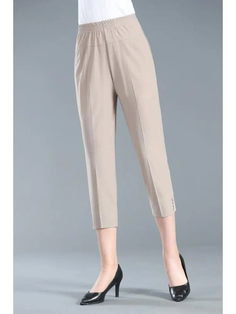 Slim High-Waist Capri Pants for Office