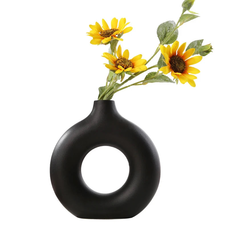Nordic Vase Circular Hollow Ceramic Donuts Flower Pot