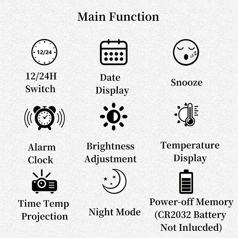 180° Rotation Projection Alarm Clock with Date/Night Mode & Temp