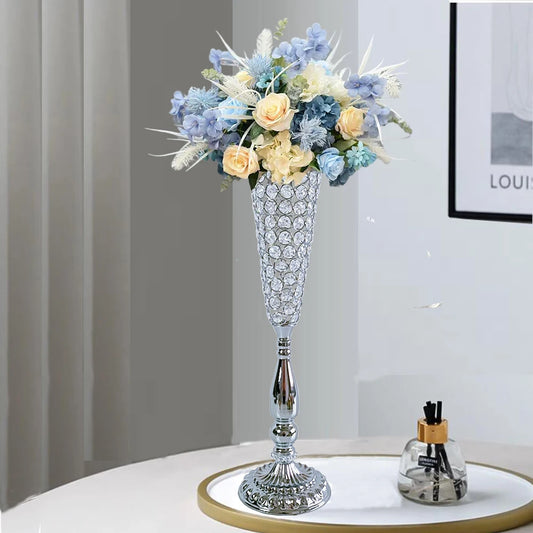 Silver Chandelier Crystals Metal Flower Stand Wedding Vase