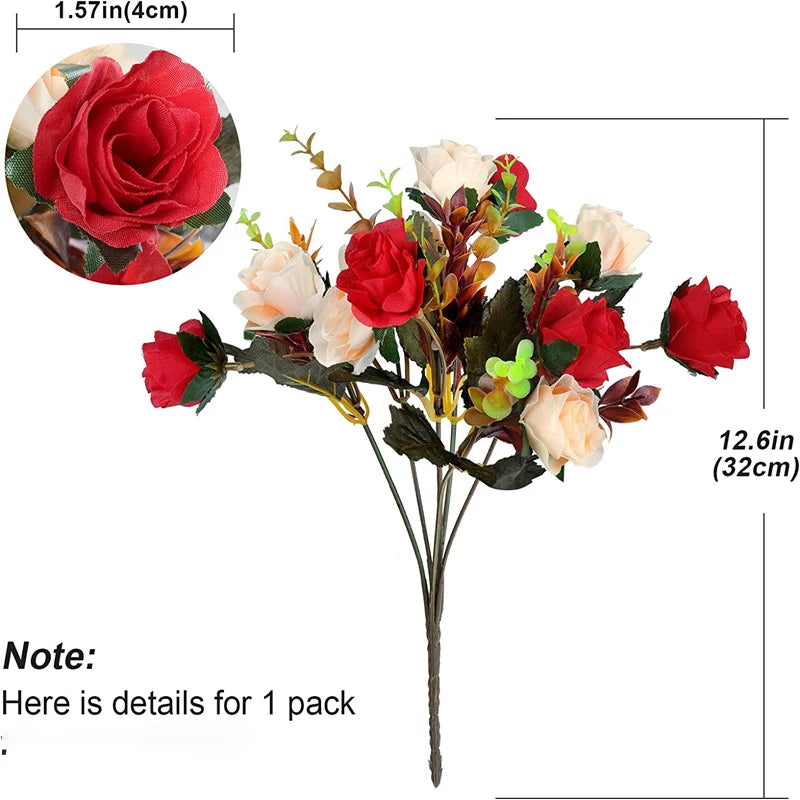 6 Branches Faux Roses, 12 Heads for Decor