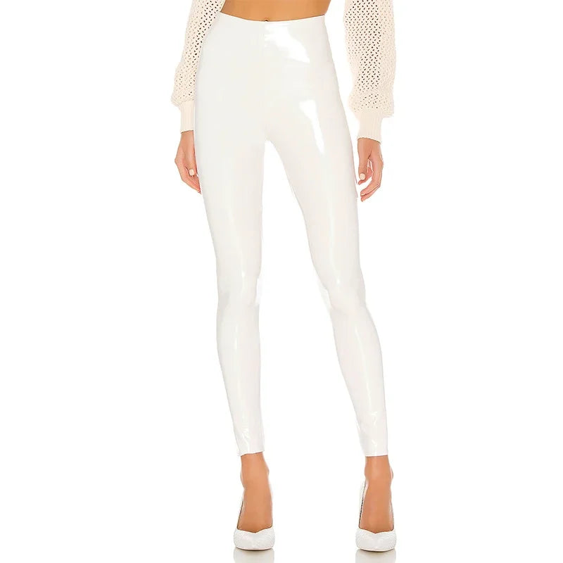 High Waist Shiny PU Leather Skinny Pants