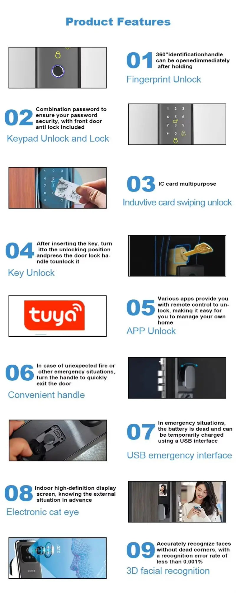 Tuya App Smart Fingerprint Door Lock with Camera