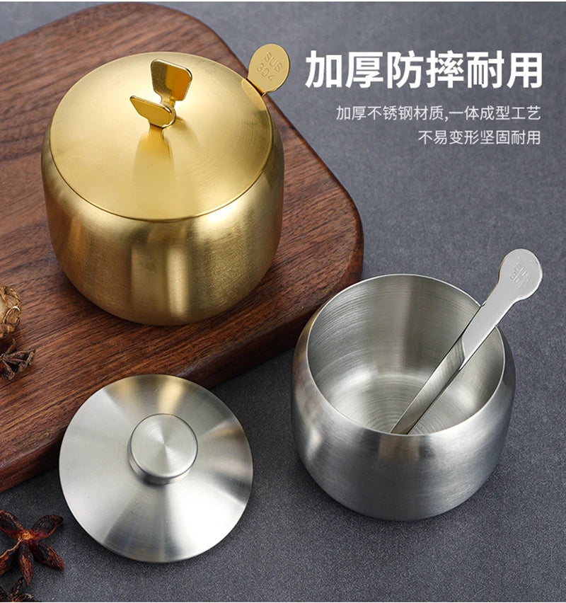 Stainless Steel Seasoning Jar & Lid Spoon