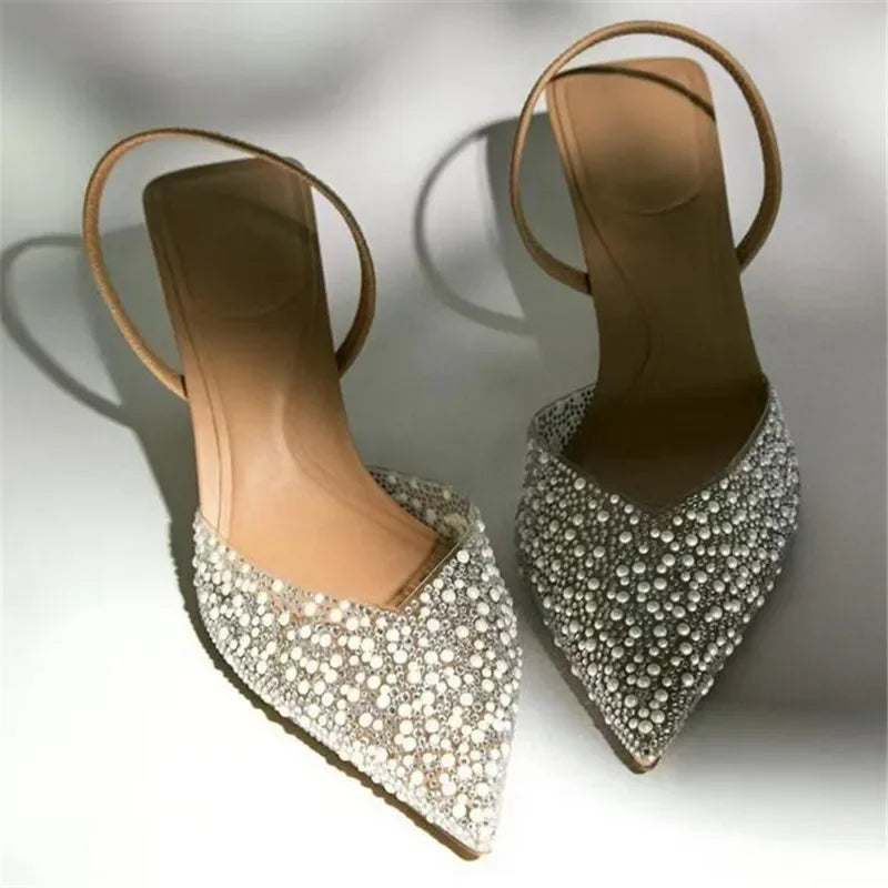 Pearl Decor  Slingback Summer High Heels for women