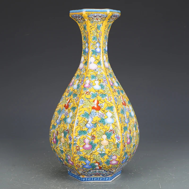 Yongzheng Enamel Hexagonal Ceramic Vase