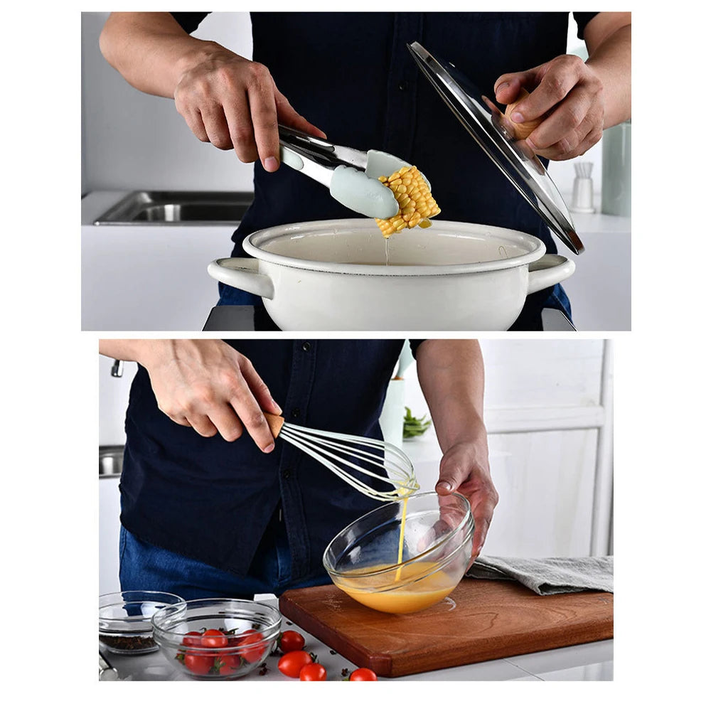 12-Piece Silicone Kitchen Utensil Set with Wooden Handles