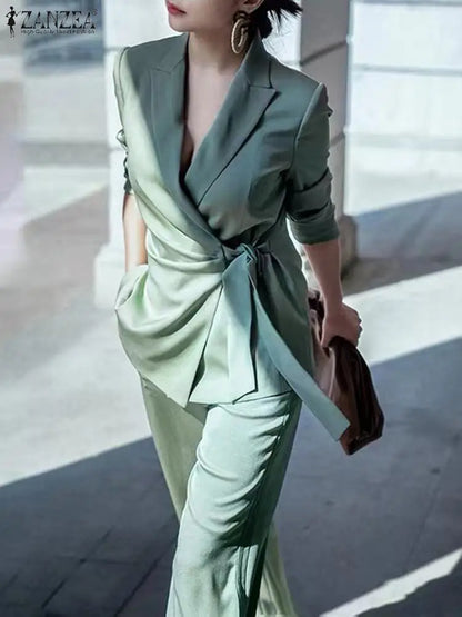 ZANZEA Fashion OL Trainingsanzug - Blazer und Hose mit weitem Bein