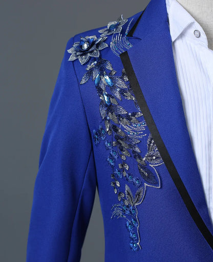 2-Piece Men’s Nightclub Blazer Set - Double-Sided Flower Suit