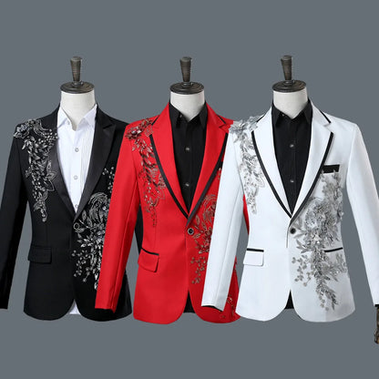 2-Piece Men’s Nightclub Blazer Set - Double-Sided Flower Suit