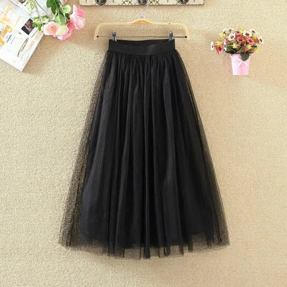 Women's High-waisted A-line Mesh Puff Skirts
