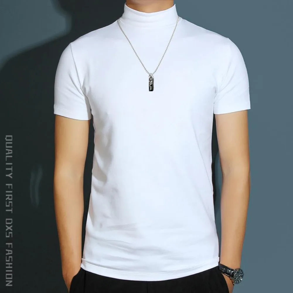 Men's Short Sleeve Turtleneck T-Shirt - Half-high Collar Base Shirt