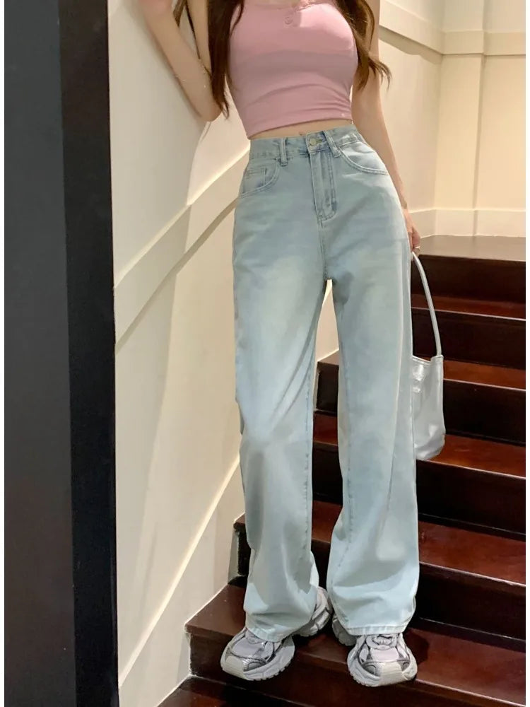 Sweet Blue High-Waist Bow Embroidery Jeans for Women