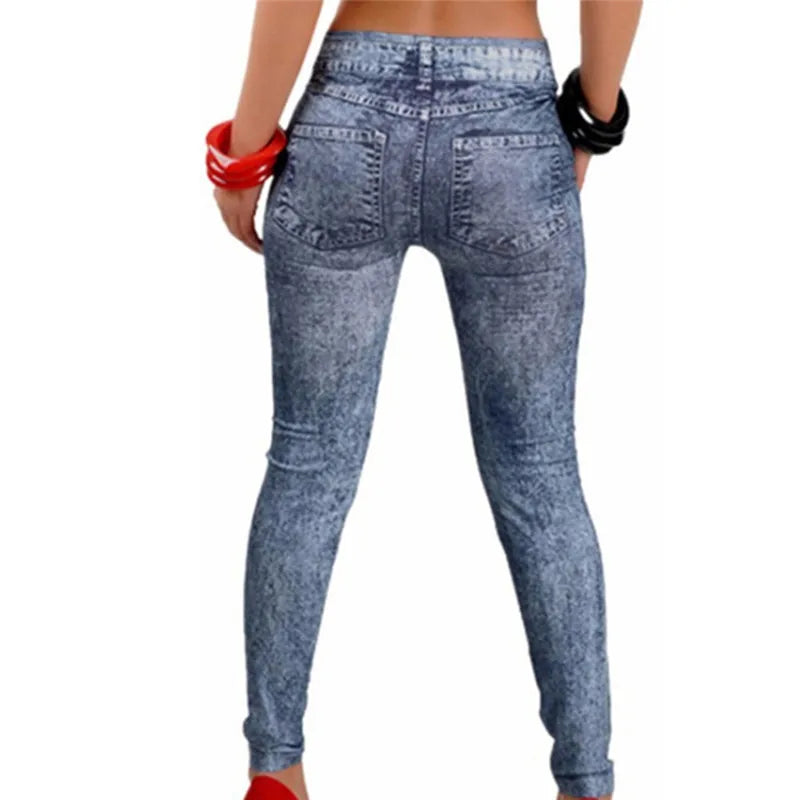 New Women's Stretch Plus Elastic Faux Jean Leggings