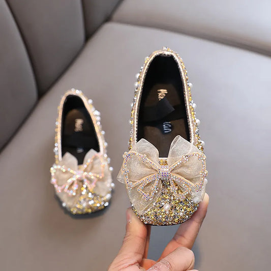 Chaussures de princesse à paillettes et nœud en dentelle pour filles