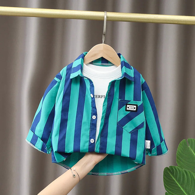 IENENS Spring Plaid Cotton Shirt for Kids