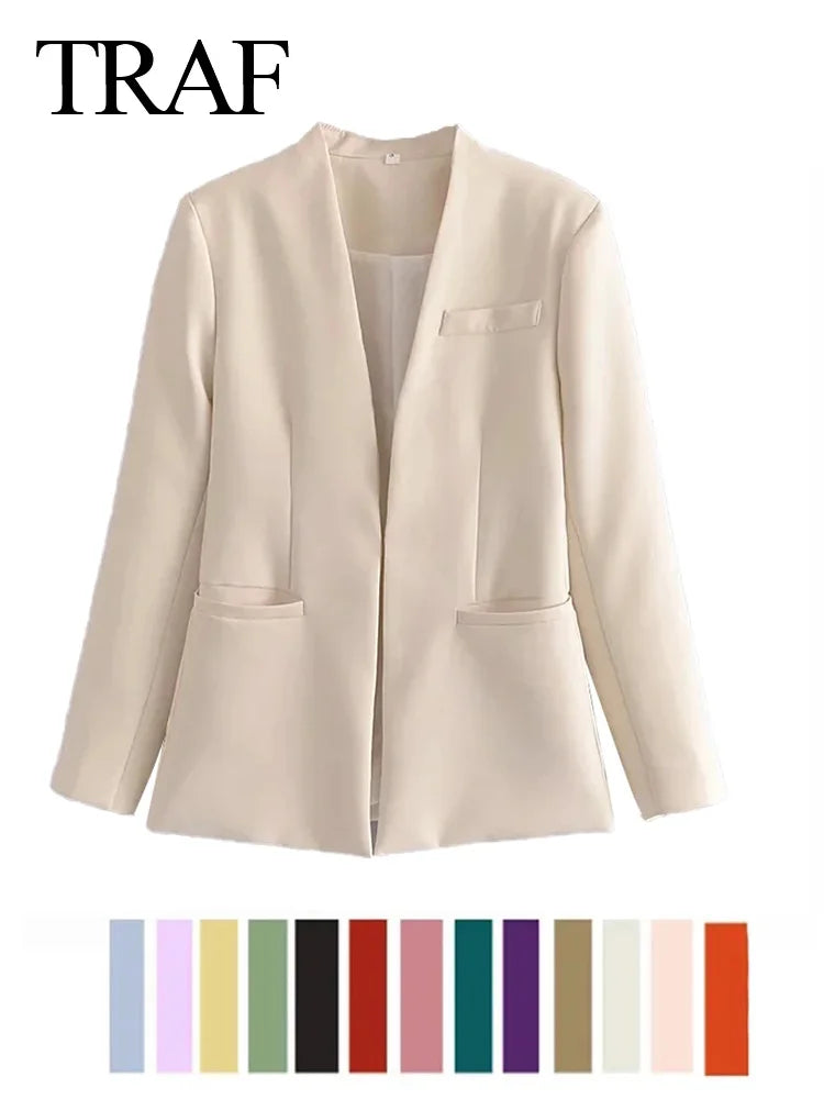 Vintage-Inspired Solid Blazers for Office Wear