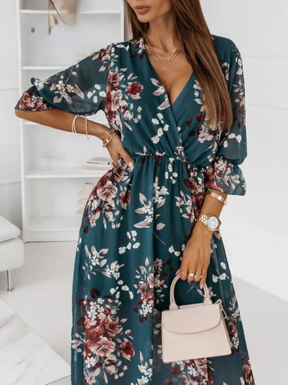 Elegant Floral Chiffon Maxi Dress