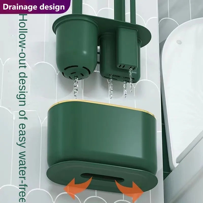 Wall-Mounted Silicone Toilet Brush Set with Bracket