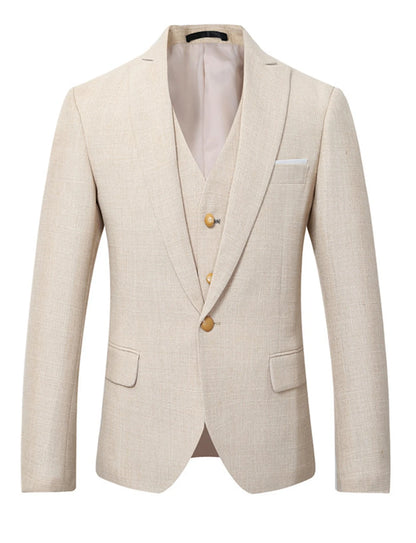 New Design Beige Linen 3-Piece Suit for Men