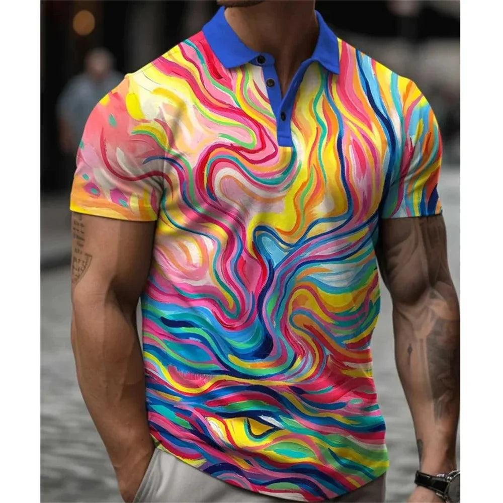 Poloshirt mit 3D-Regenbogen-Print für Herren