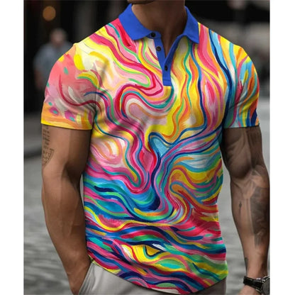 3D Rainbow Print Polo Shirt for Men