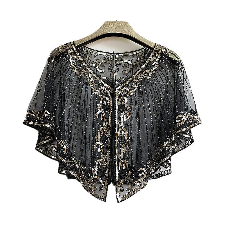 Black Sequins Poncho Coat for Women’s Outfits