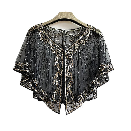 Black Sequins Poncho Coat for Women’s Outfits