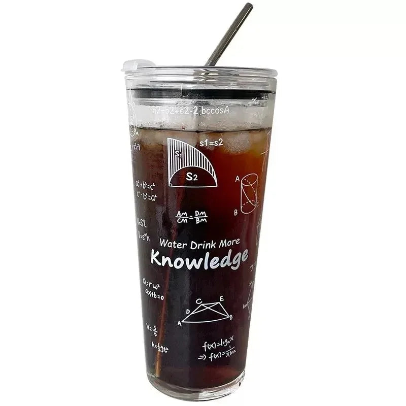 1000ML Glass Cup with Lid and Straw