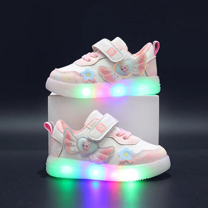 Chaussures à imprimé princesse Elsa Frozen avec éclairage LED et antidérapantes pour filles Disney