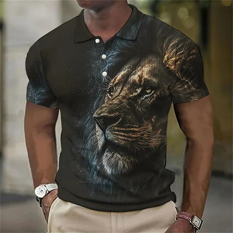 Poloshirt mit 3D-Wolf- und Adler-Print für Herren