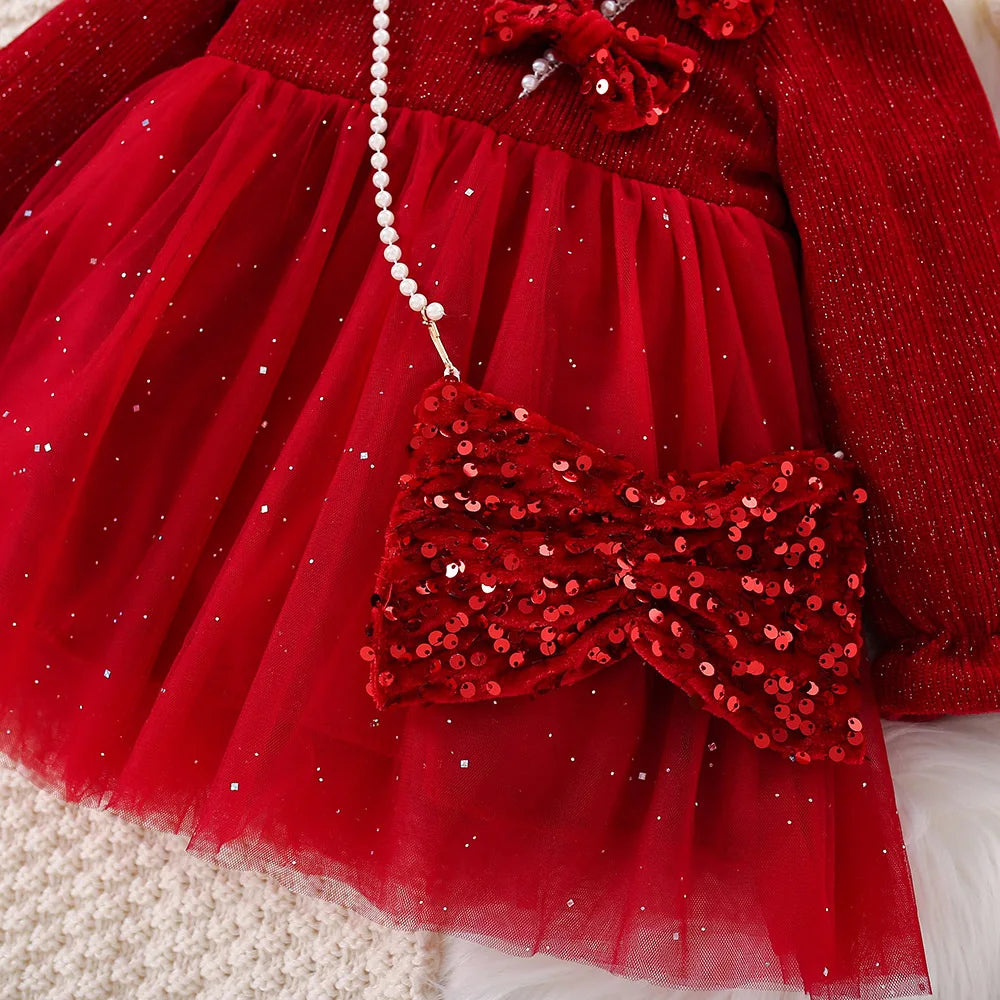 Weihnachtsrotes Samtkleid für Babymädchen