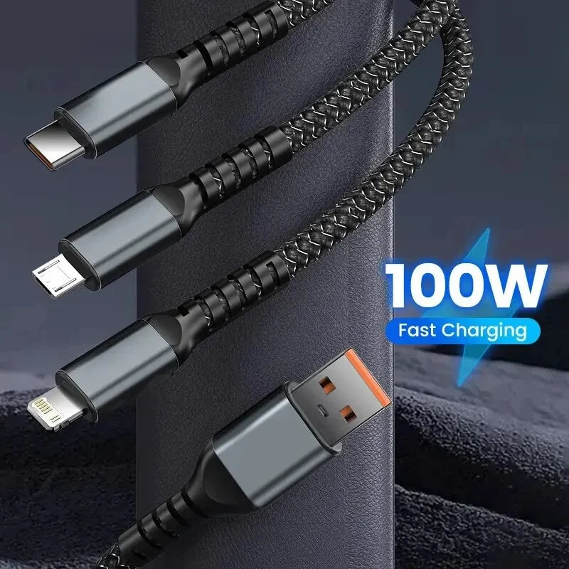 Luminous Data Cable 3 In1 Mobile Phone Charging - Cable 100W Fast Charging