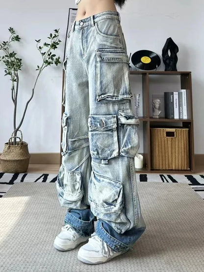 Jean cargo dégradé taille haute DEAT pour femme