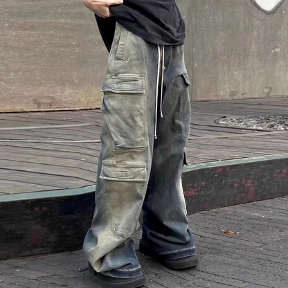 Jean baggy multi-poches pour homme avec rubans dégradés