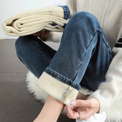 Jean chaud en polaire coupe slim rétro pour femme