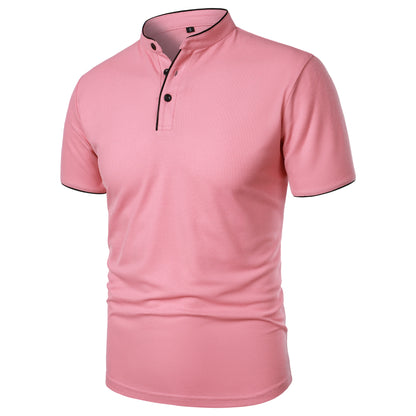 Men's solid color short-sleeved stand Neck T-shirt
