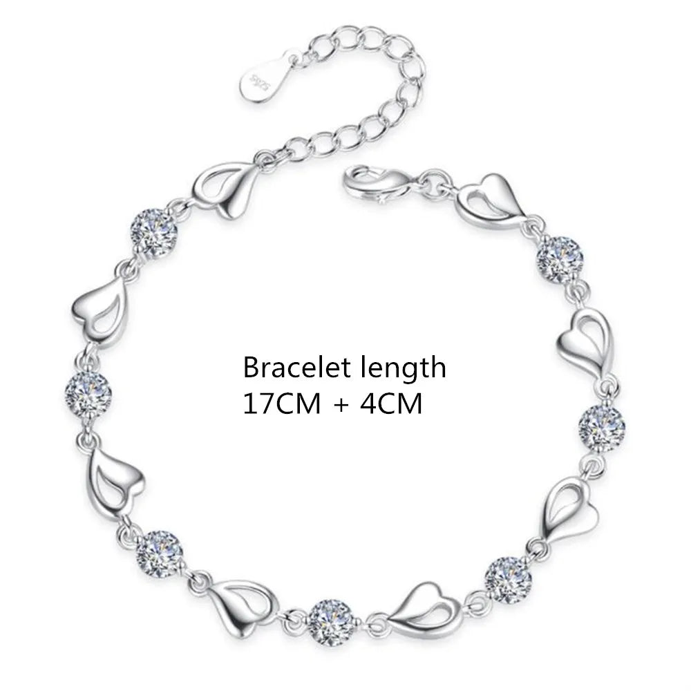 Bracelet pour femme en argent 925 avec zircons cubiques en forme de cœur