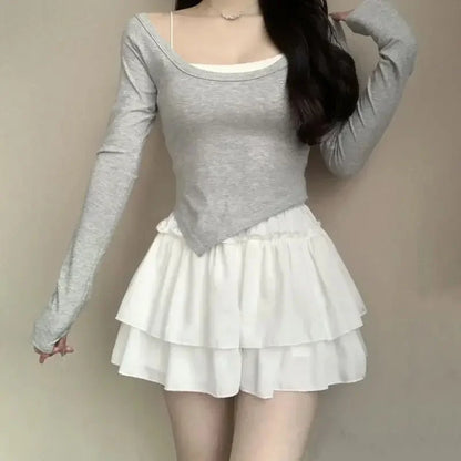 Kawaii White Ruffle Chiffon Mini Skirt