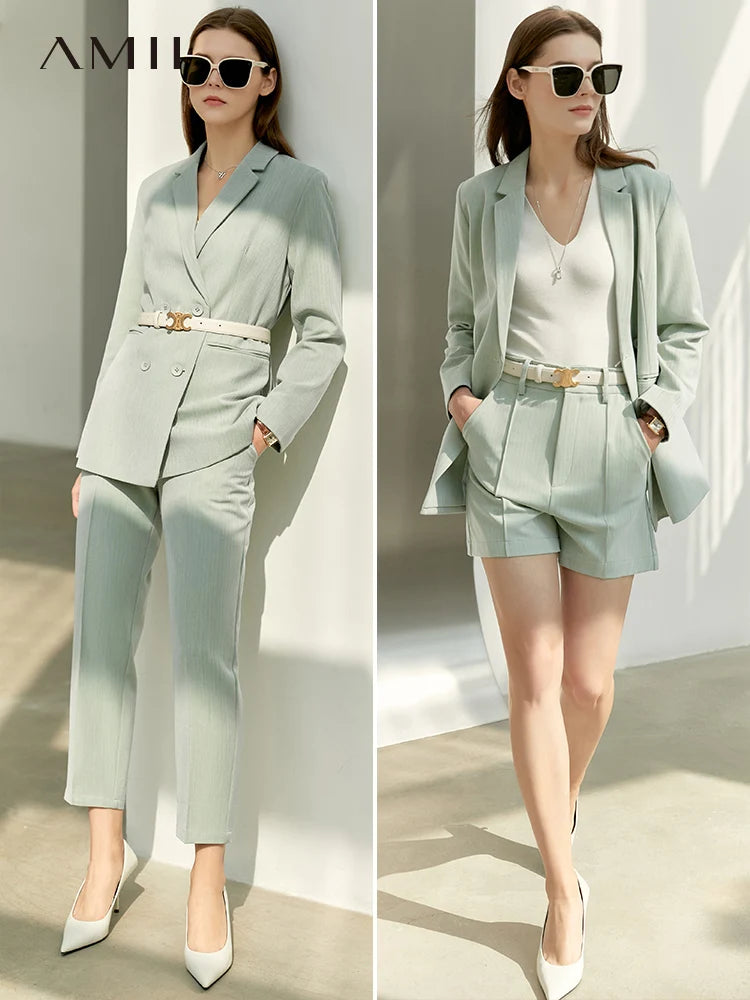 Amii Minimalism Spring Office Lady Blazer with Lace V-Neck Tank