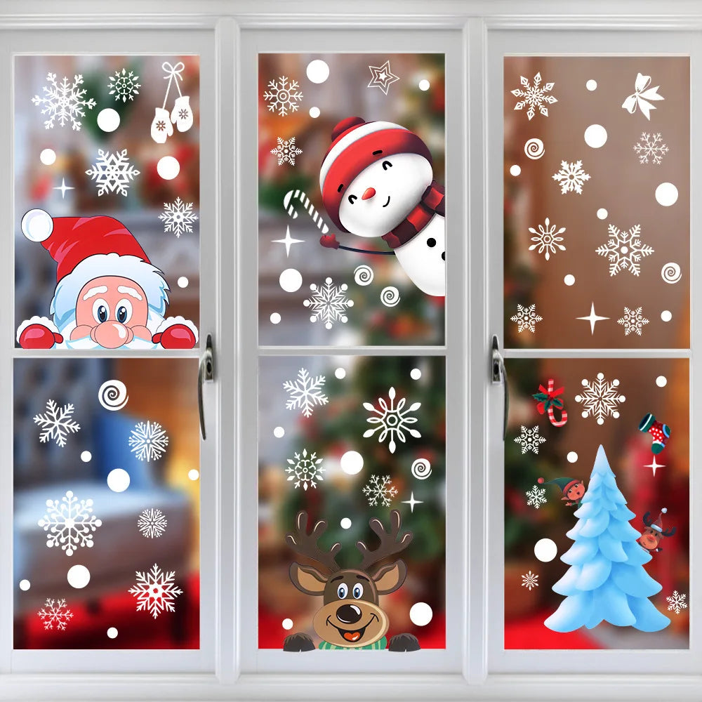 Removable Santa Elk Window Stickers for Festive Decor