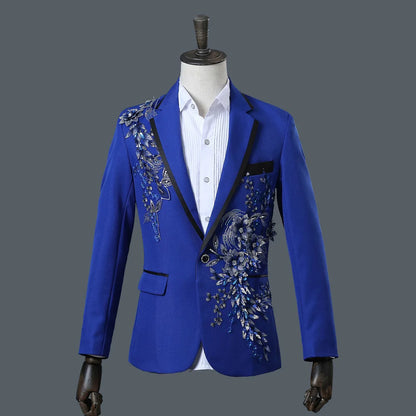 2-Piece Men’s Nightclub Blazer Set - Double-Sided Flower Suit