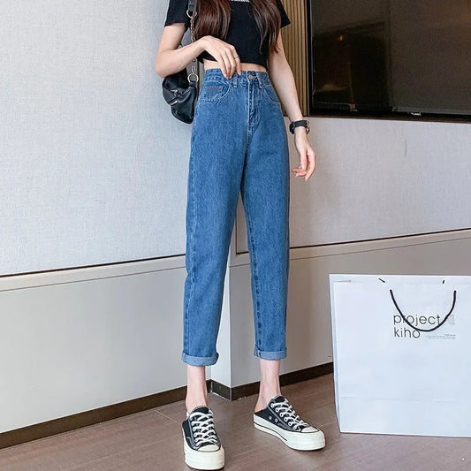 Wome's High-waisted Slimming Loose-fit Straight Leg Jeans