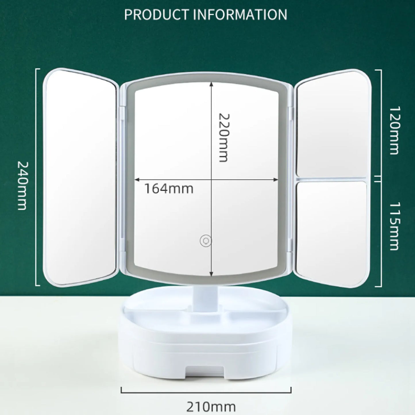 Miroir de maquillage LED pliable