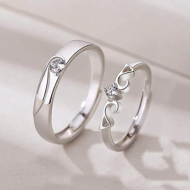 Bagues de couple d'anniversaire esthétique assorties avec cœur d'amour