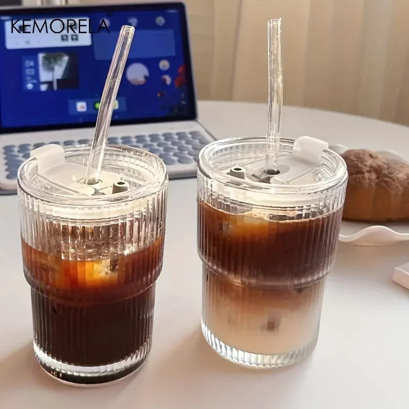 Tasse en verre rayé de 400 ml – Solution complète pour boissons