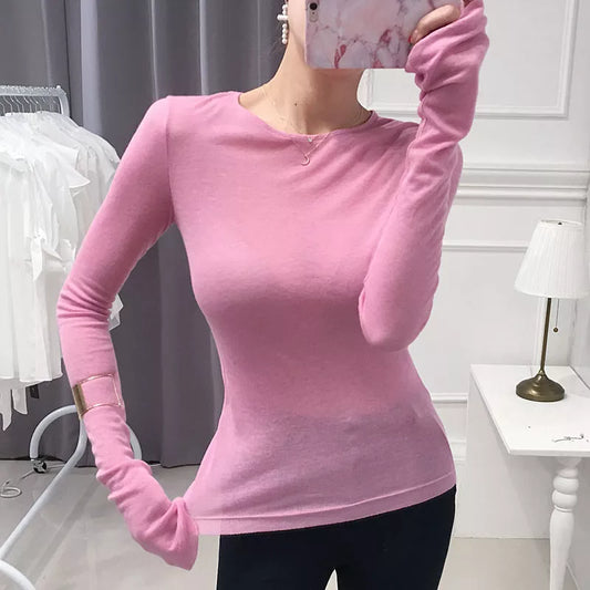 Sexy Slim Fit Langarm-Damen-T-Shirt im koreanischen Stil