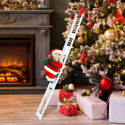 Santa Claus Climbing Ladder Music Ornament